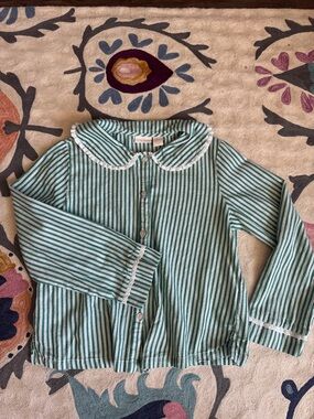 Rachel Ashwell Green & White Striped Long-Sleeve womens Shirt with Lace Collar